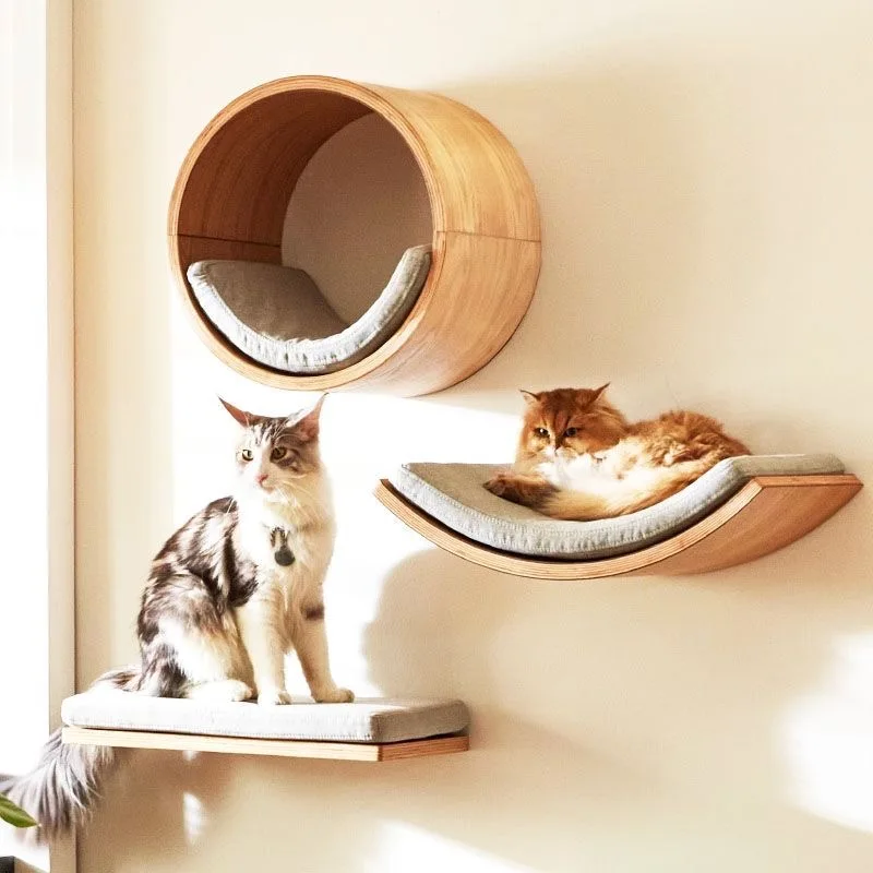 A150b57e964114f668c86cc6518d057c5h.webp Wooden Cat Climbing Shelves Wall Mounted Cat Tree Sisal Scratching Post Pedal Hammock Indoor Kitten Playground Cats Accessories - Image 1