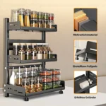 Standing Spice Rack, Spice Rack, Black, 3 Levels, Kitchen Shelf, Stainless Steel, Large Capacity for Kitchens Worktop Storage - Image 4