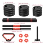 3-in-1 Dumbbell Barbell Set 20kg Weights Dumbbell Bars Adjustable Dumbbells Dumbbell Set for Strength Training Fitness Home Gym - Image 6