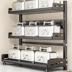 Standing Spice Rack, Spice Rack, Black, 3 Levels, Kitchen Shelf, Stainless Steel, Large Capacity for Kitchens Worktop Storage - Image 6