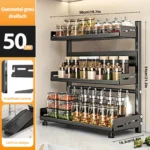 Standing Spice Rack, Spice Rack, Black, 3 Levels, Kitchen Shelf, Stainless Steel, Large Capacity for Kitchens Worktop Storage - Image 5