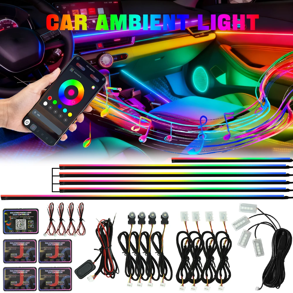 S067b19f43b7e4694810a62ba6215bd55S.webp 64 Colors RGB Symphony Car Ambient Light 6/10/18 in 1 Interior Acrylic LED Strip Light Decoration Atmosphere Lamp By APP Control - Image 1