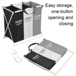 Laundry Basket Large Capacity Laundry Hamper 3 Sections Divided Storage Basket Foldable Washing Bin Dirty Cloth Storage Bag - Image 6