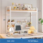 Bookshelf Bookcase With Grid Desktop Multi-layer Wrought Iron Shelf Student Computer Desk Table Hole Board Table Wooden Shelves - Image 28