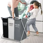 Laundry Basket Large Capacity Laundry Hamper 3 Sections Divided Storage Basket Foldable Washing Bin Dirty Cloth Storage Bag - Image 4