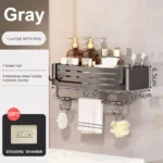 1-2PCS Bathroom Corner Shelf with Plastic Hook Towel Bar No Drill Space Aluminum Shower Storage Rack Bathroom Organizer - Image 16