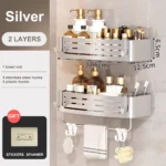 1-2PCS Bathroom Corner Shelf with Plastic Hook Towel Bar No Drill Space Aluminum Shower Storage Rack Bathroom Organizer - Image 13