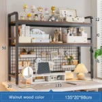 Bookshelf Bookcase With Grid Desktop Multi-layer Wrought Iron Shelf Student Computer Desk Table Hole Board Table Wooden Shelves - Image 17