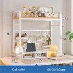 Bookshelf Bookcase With Grid Desktop Multi-layer Wrought Iron Shelf Student Computer Desk Table Hole Board Table Wooden Shelves - Image 24