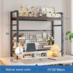 Bookshelf Bookcase With Grid Desktop Multi-layer Wrought Iron Shelf Student Computer Desk Table Hole Board Table Wooden Shelves - Image 21
