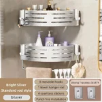 1-2PCS Bathroom Corner Shelf with Plastic Hook Towel Bar No Drill Space Aluminum Shower Storage Rack Bathroom Organizer - Image 11