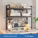 Bookshelf Bookcase With Grid Desktop Multi-layer Wrought Iron Shelf Student Computer Desk Table Hole Board Table Wooden Shelves - Image 27