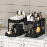 Under Sink Organizers 2 Tier Under Bathroom Cabinet Holder with Hooks & Hanging Cup, Multi-Purpose Storage Shelf for  Kitchen - Image 6