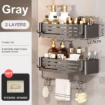 1-2PCS Bathroom Corner Shelf with Plastic Hook Towel Bar No Drill Space Aluminum Shower Storage Rack Bathroom Organizer - Image 12