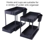 Under Sink Organizers 2 Tier Under Bathroom Cabinet Holder with Hooks & Hanging Cup, Multi-Purpose Storage Shelf for  Kitchen - Image 8