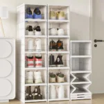 3/6 Layers Foldable Shoes Storage Box Transparent Sneaker Shoes Box Stackable Dustproof Cabinet Shoe Organizers Rack Shelf