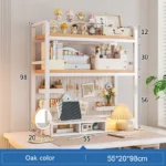 Bookshelf Bookcase With Grid Desktop Multi-layer Wrought Iron Shelf Student Computer Desk Table Hole Board Table Wooden Shelves - Image 22