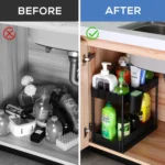 Under Sink Organizers 2 Tier Under Bathroom Cabinet Holder with Hooks & Hanging Cup, Multi-Purpose Storage Shelf for  Kitchen - Image 4