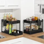 Under Sink Organizers 2 Tier Under Bathroom Cabinet Holder with Hooks & Hanging Cup, Multi-Purpose Storage Shelf for  Kitchen - Image 5