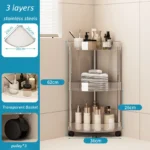 Fashion Rack Multi-Layer Transparent Bathroom Shelf Washbasin Storage Trolley Easy-Move Corner Space-Saving Toilet Rack - Image 8