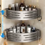 1-2PCS Bathroom Corner Shelf with Plastic Hook Towel Bar No Drill Space Aluminum Shower Storage Rack Bathroom Organizer - Image 3