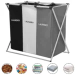 Laundry Basket Large Capacity Laundry Hamper 3 Sections Divided Storage Basket Foldable Washing Bin Dirty Cloth Storage Bag - Image 2