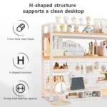 Bookshelf Bookcase With Grid Desktop Multi-layer Wrought Iron Shelf Student Computer Desk Table Hole Board Table Wooden Shelves - Image 4