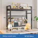 Bookshelf Bookcase With Grid Desktop Multi-layer Wrought Iron Shelf Student Computer Desk Table Hole Board Table Wooden Shelves - Image 7
