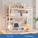 Bookshelf Bookcase With Grid Desktop Multi-layer Wrought Iron Shelf Student Computer Desk Table Hole Board Table Wooden Shelves - Image 26