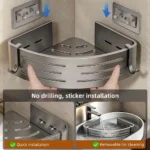 1-2PCS Bathroom Corner Shelf with Plastic Hook Towel Bar No Drill Space Aluminum Shower Storage Rack Bathroom Organizer - Image 6