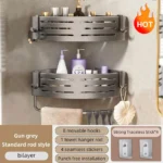1-2PCS Bathroom Corner Shelf with Plastic Hook Towel Bar No Drill Space Aluminum Shower Storage Rack Bathroom Organizer - Image 18