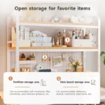 Bookshelf Bookcase With Grid Desktop Multi-layer Wrought Iron Shelf Student Computer Desk Table Hole Board Table Wooden Shelves - Image 5