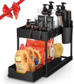 Under Sink Organizers 2 Tier Under Bathroom Cabinet Holder with Hooks & Hanging Cup, Multi-Purpose Storage Shelf for  Kitchen - Image 9