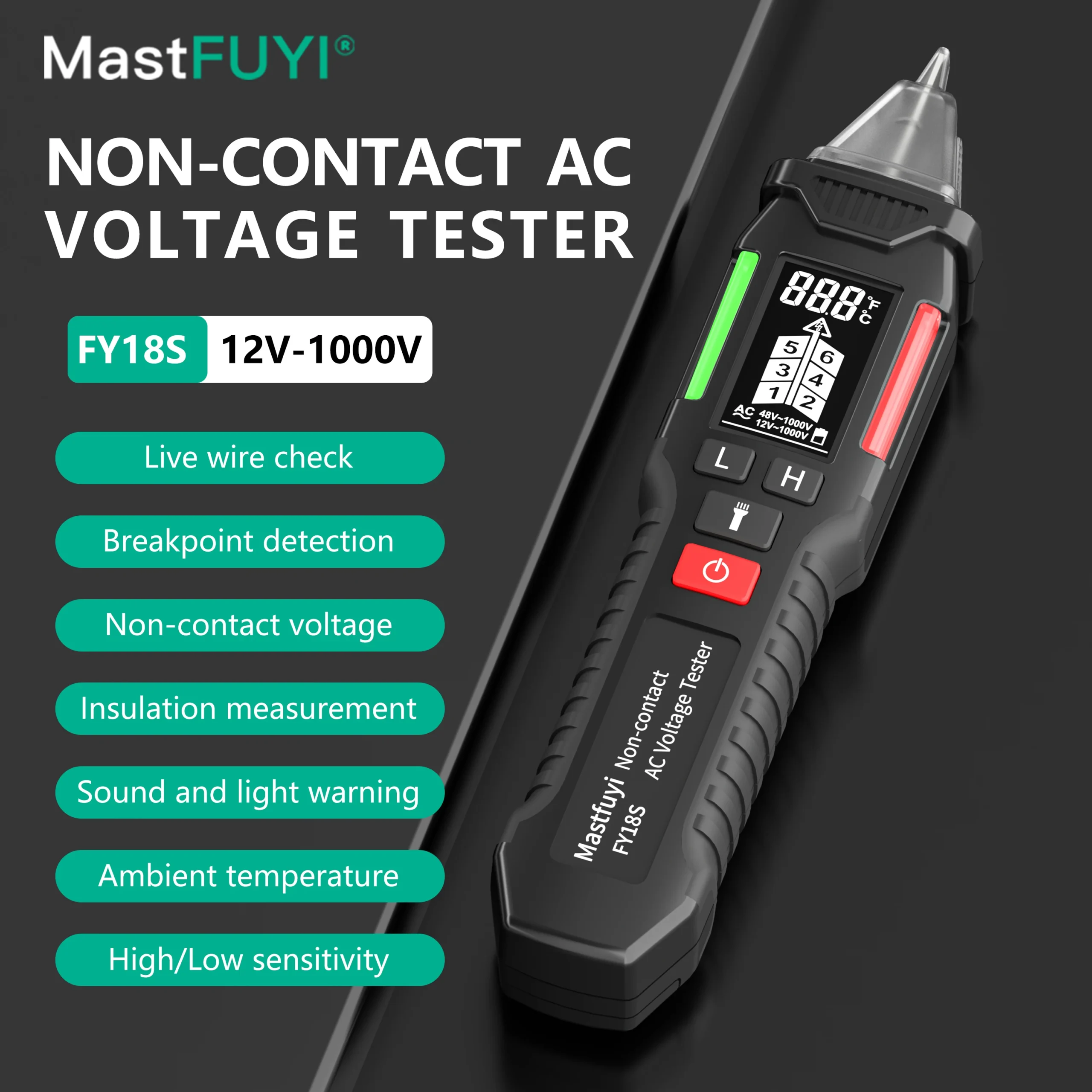Sf3b4643865f04357b3820661215aa61bc.webp MASTFUYI FY18S Non-Contact Voltage Detector Electrical Pen AC Voltage Tester Smart Breakpoint Finder Circuit Inspection Tool - Image 1